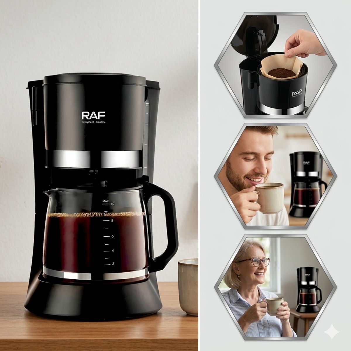 OEM - Cafetera de Acero 680W con Jarra de Vidrio Templado - 4 a 6 Tazas de Café Pasado