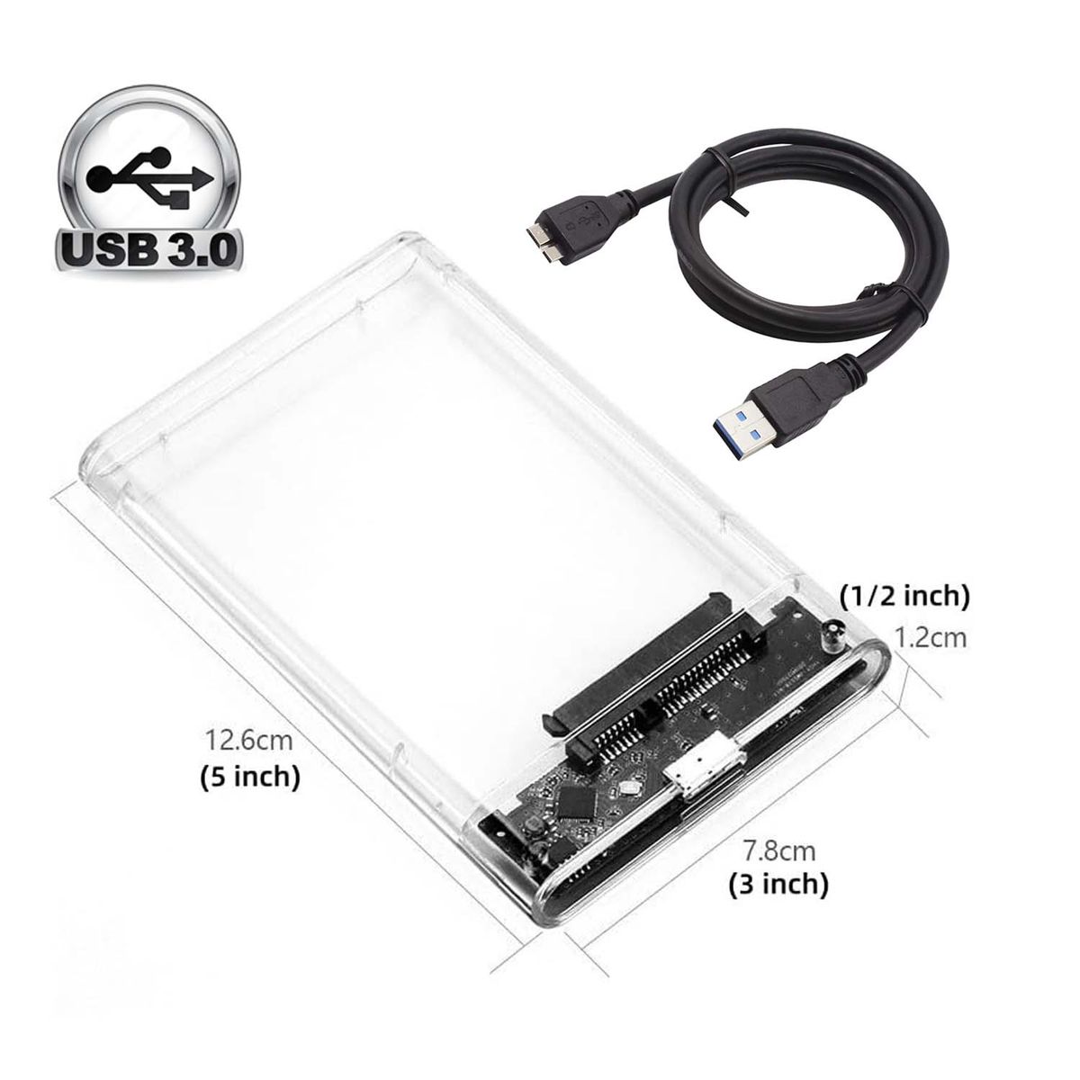 GENERICO - Case para Disco Duro de Laptop HDD o SSD 2.5 USB 3.0 Transparente