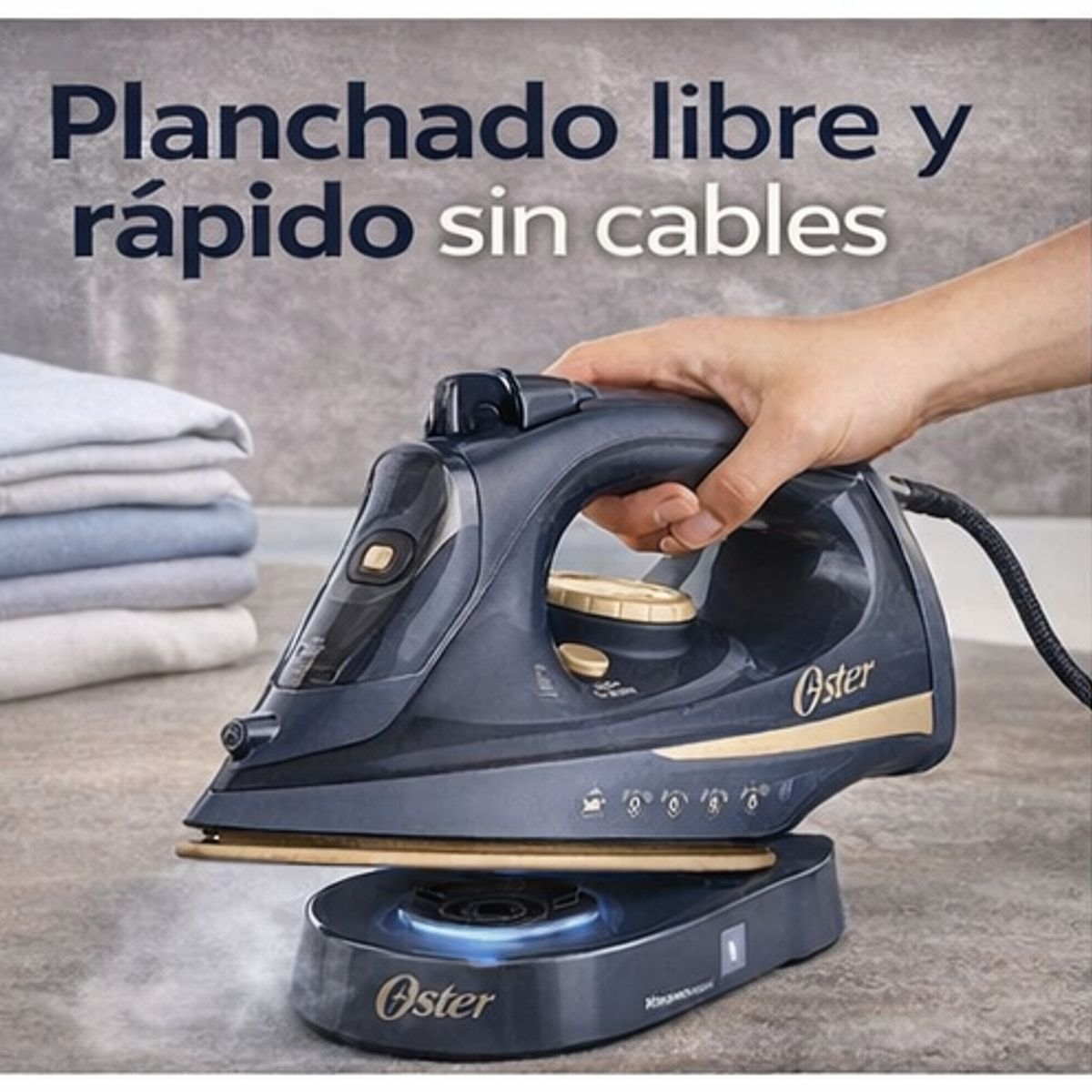 OSTER - Plancha a Vapor Oster Inalámbrica 2 en 1 GCSTCC5000 2200W Suela Cerámica Base de Carga