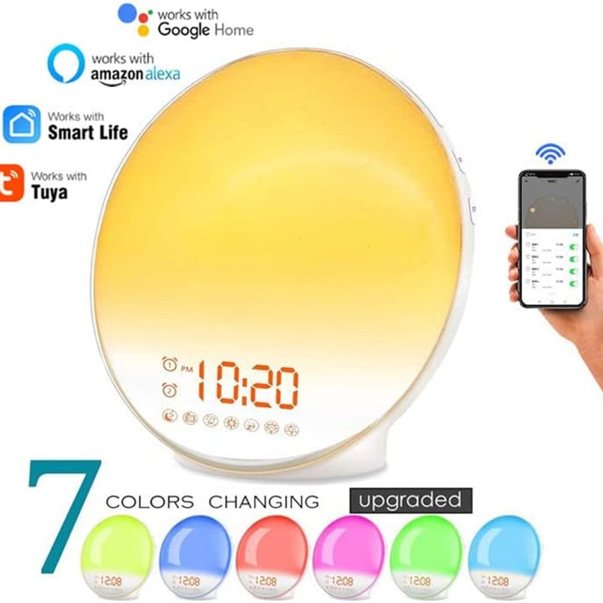PUREPOWER - Luz de Despertador con Simulación de Amanecer WIFI, Alarmas Duales y Sonidos de la Naturaleza