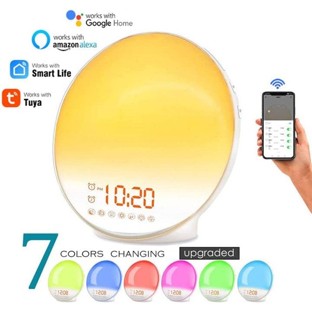 PUREPOWER - Luz de Despertador con Simulación de Amanecer WIFI, Alarmas Duales y Sonidos de la Naturaleza