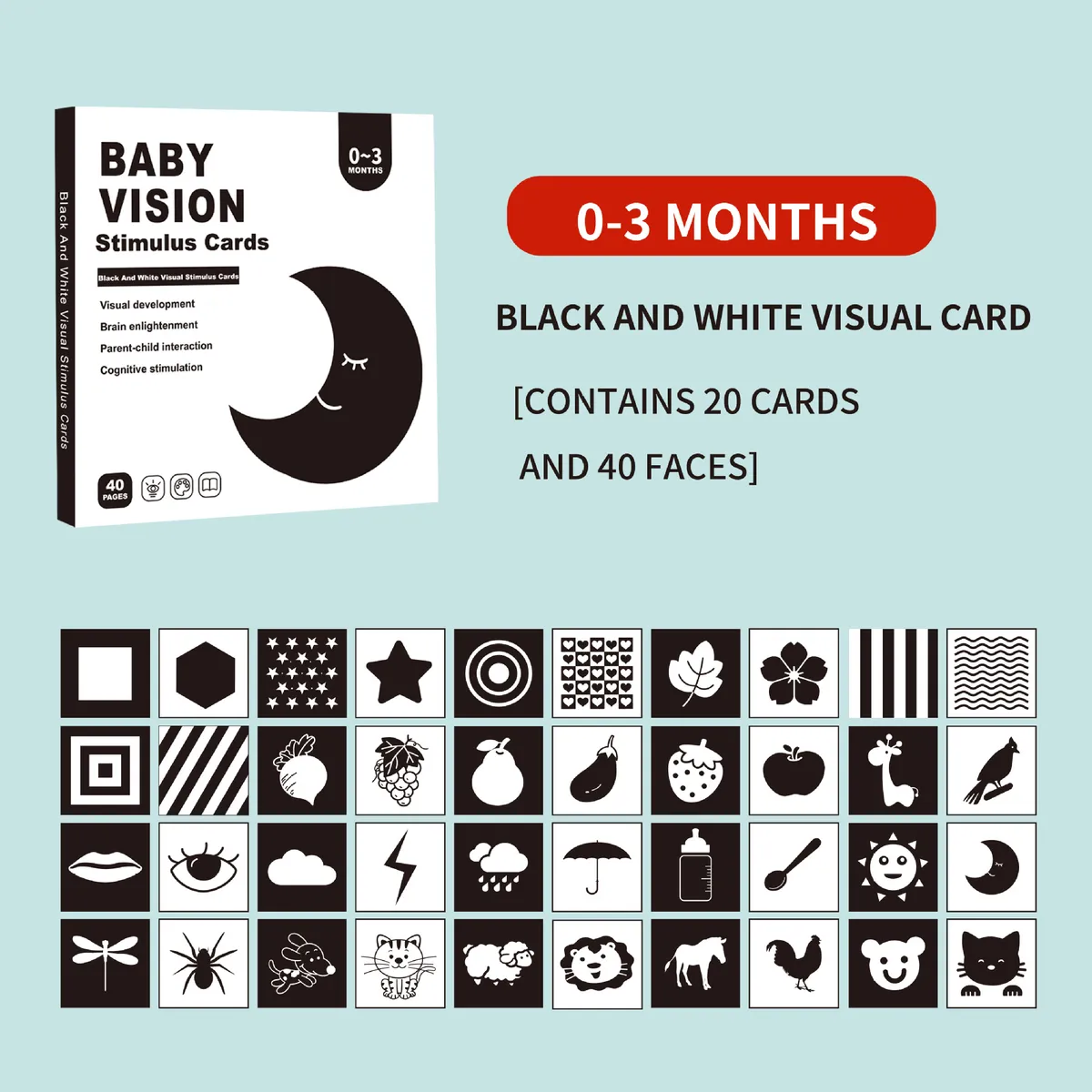 GENERICO - Tarjetas de estimulación visual para bebés 0-36 meses