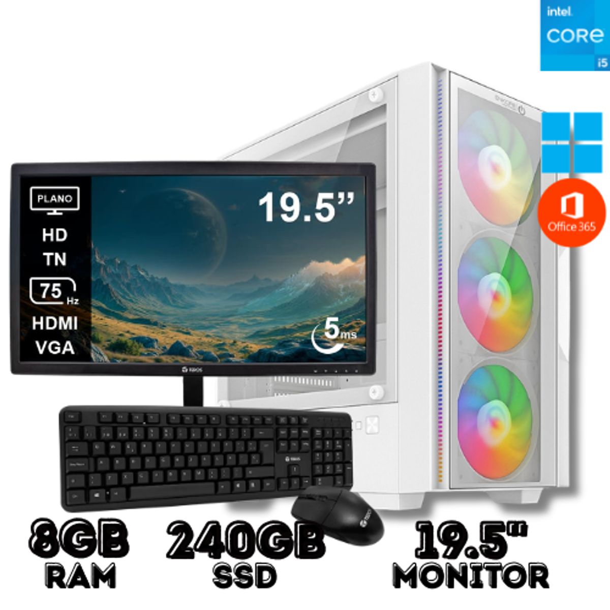 INTEL - PC DE OFICINA CORE I5 8GB RAM 240GB SSD CON MONITOR
