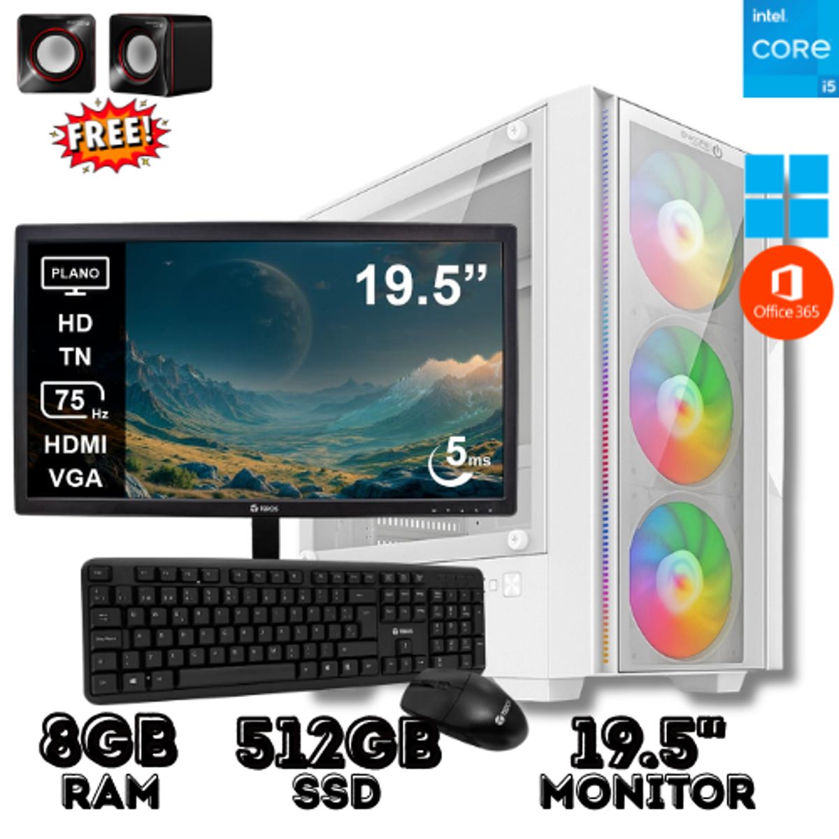INTEL - PC DE OFICINA CORE I5 8GB RAM 512GB SSD CON MONITOR