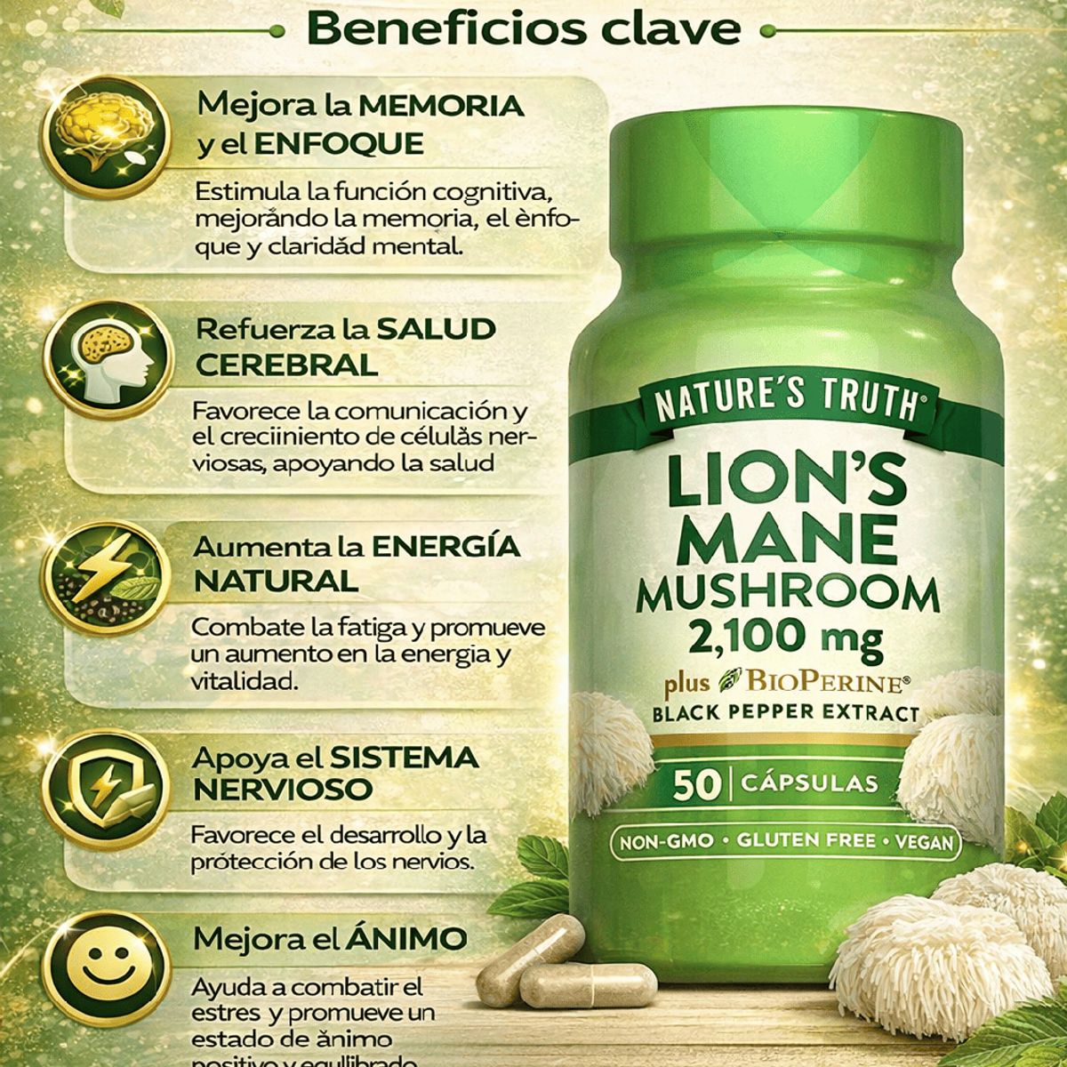 GENERICO - Lion's Mane 2,100 mg - 50 Cápsulas