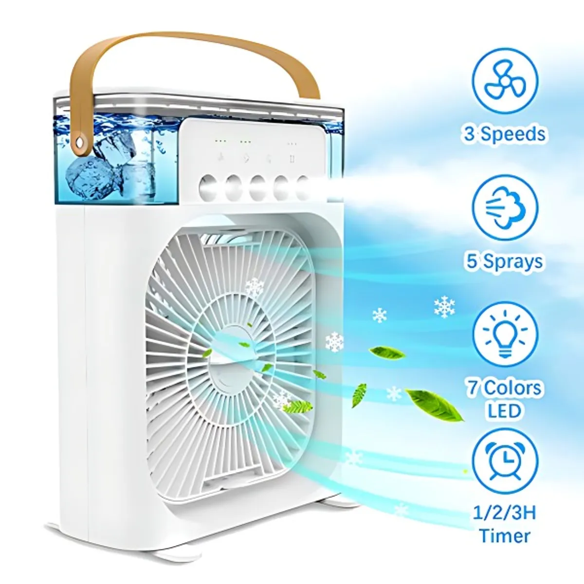 GENERICO - MINI VENTILADOR ENFRIADOR PORTÁTIL HUMIDIFICADOR 3 VELOCIDADES RECARGABLE