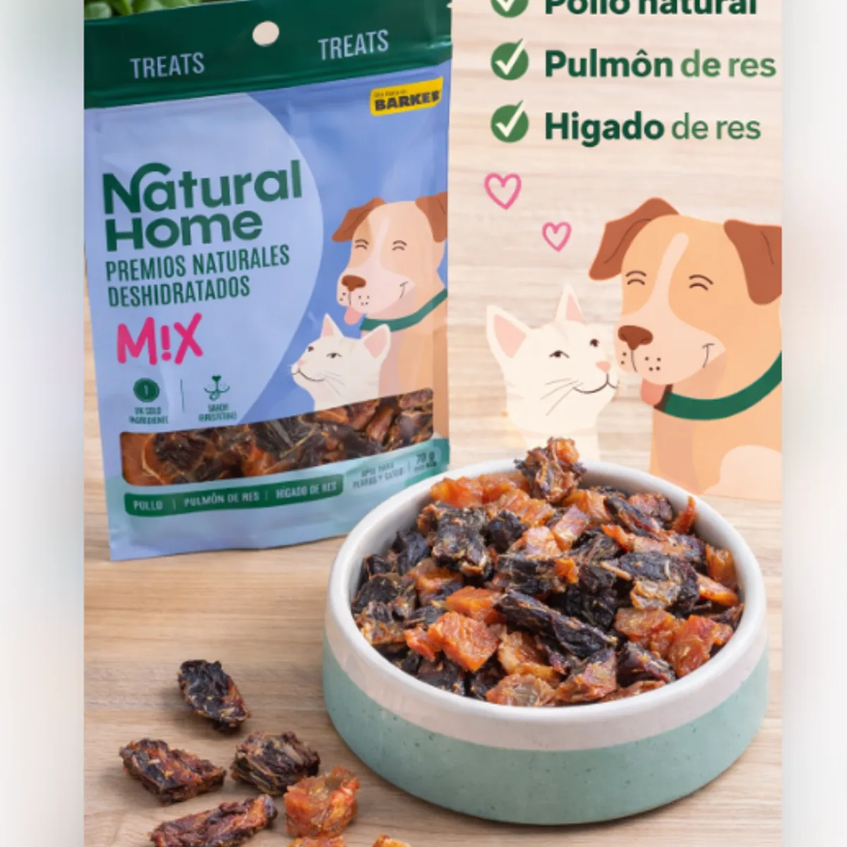 GENERICO - Natural Home Mix Premios Naturales Deshidratados  Snack para Perros y Gatos 70 g