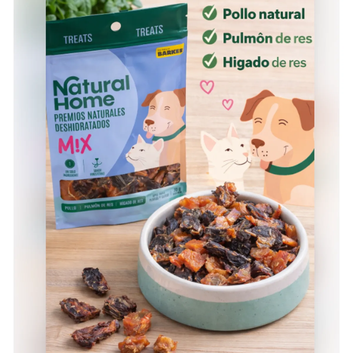 GENERICO - Natural Home Mix Premios Naturales Deshidratados  Snack para Perros y Gatos 70 g