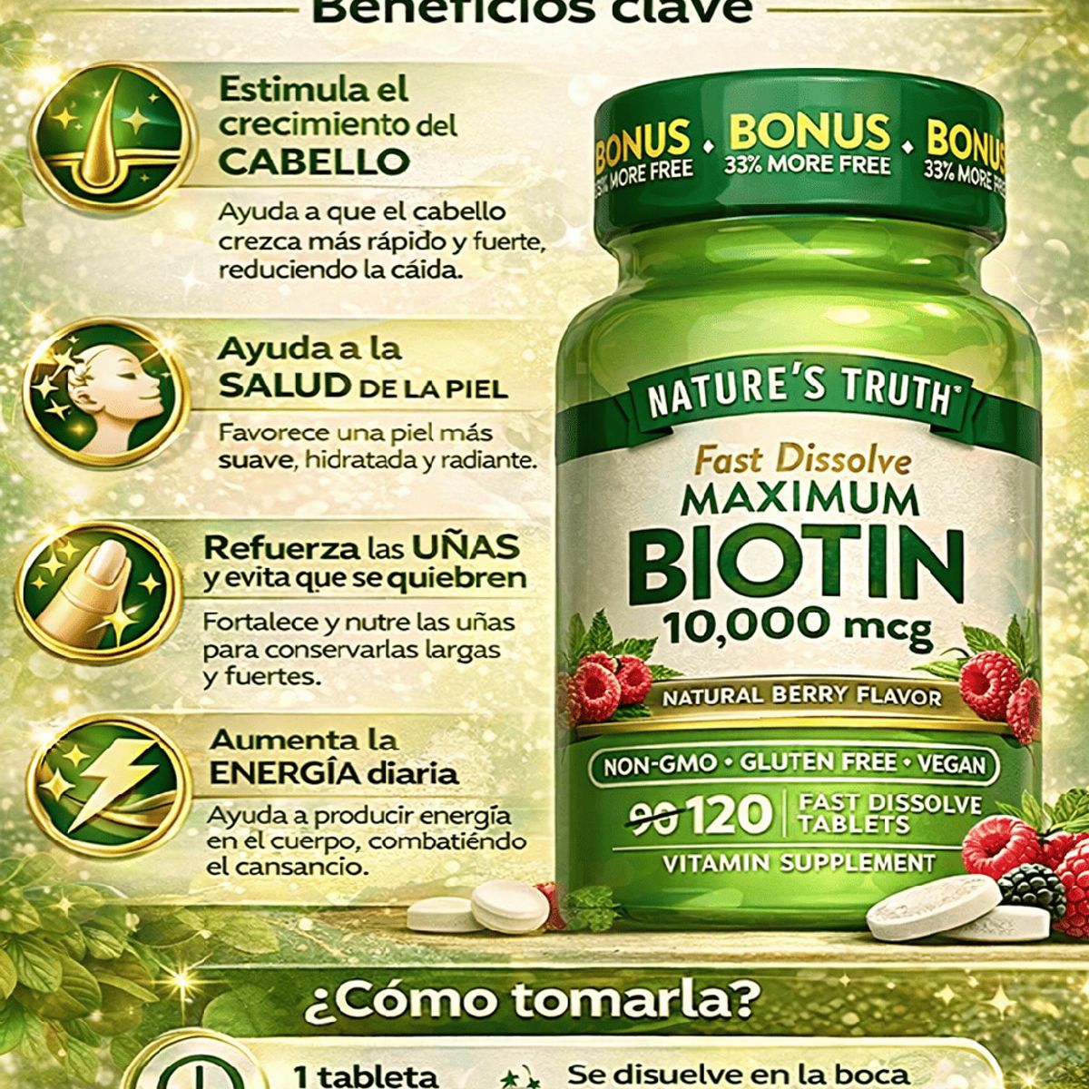 GENERICO - Biotin 10,000 mcg - 120 Tabletas