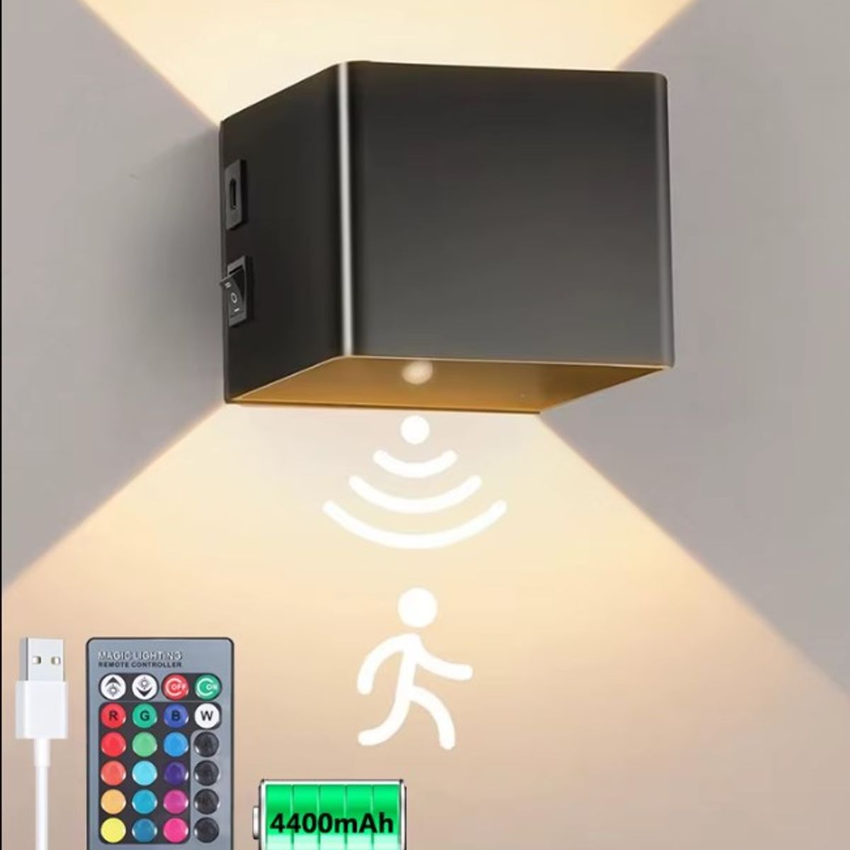 GENERICO - Luces de pared LED RGB Recargable, 4400 mAh, con control remoto