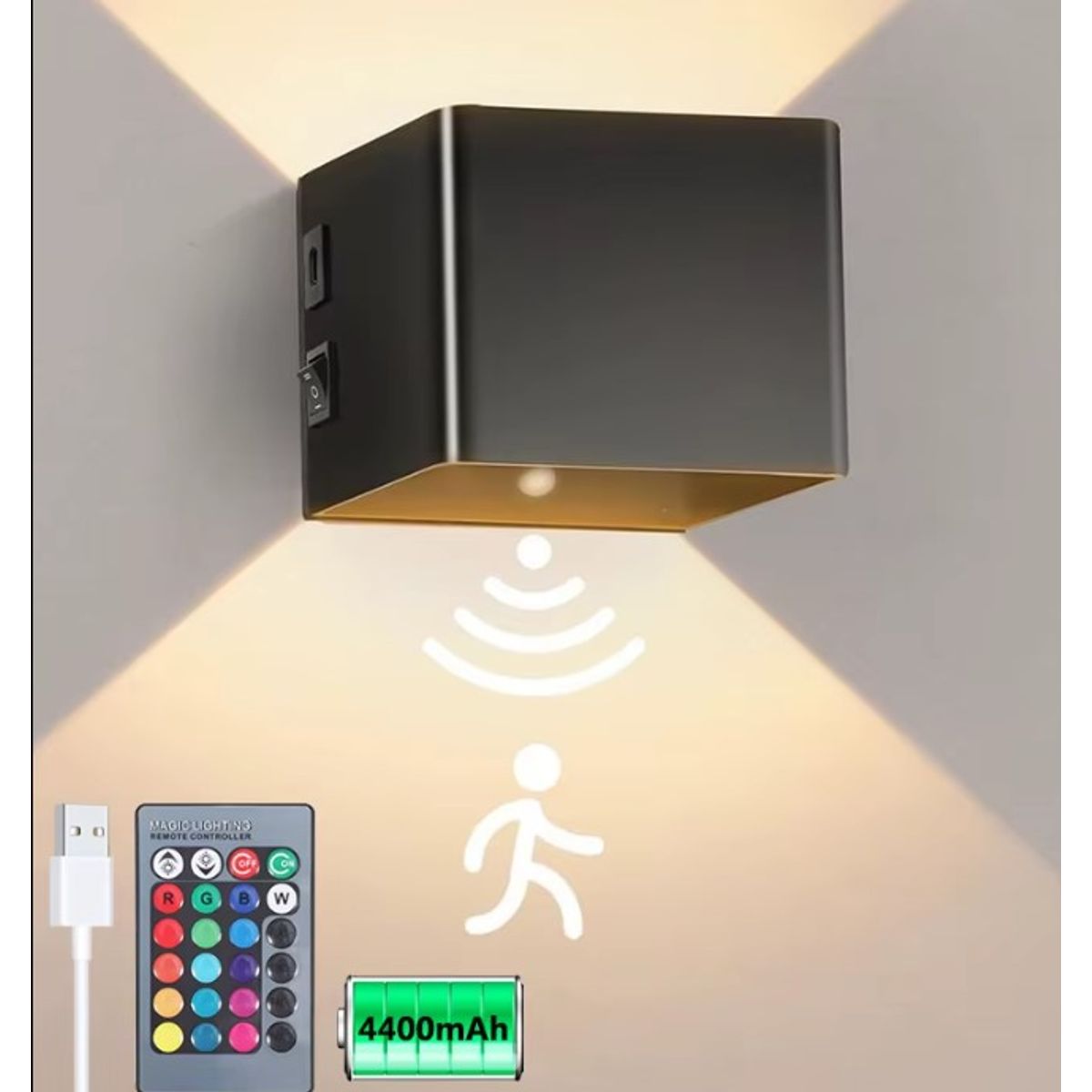 GENERICO - Luces de pared LED RGB Recargable, 4400 mAh, con control remoto