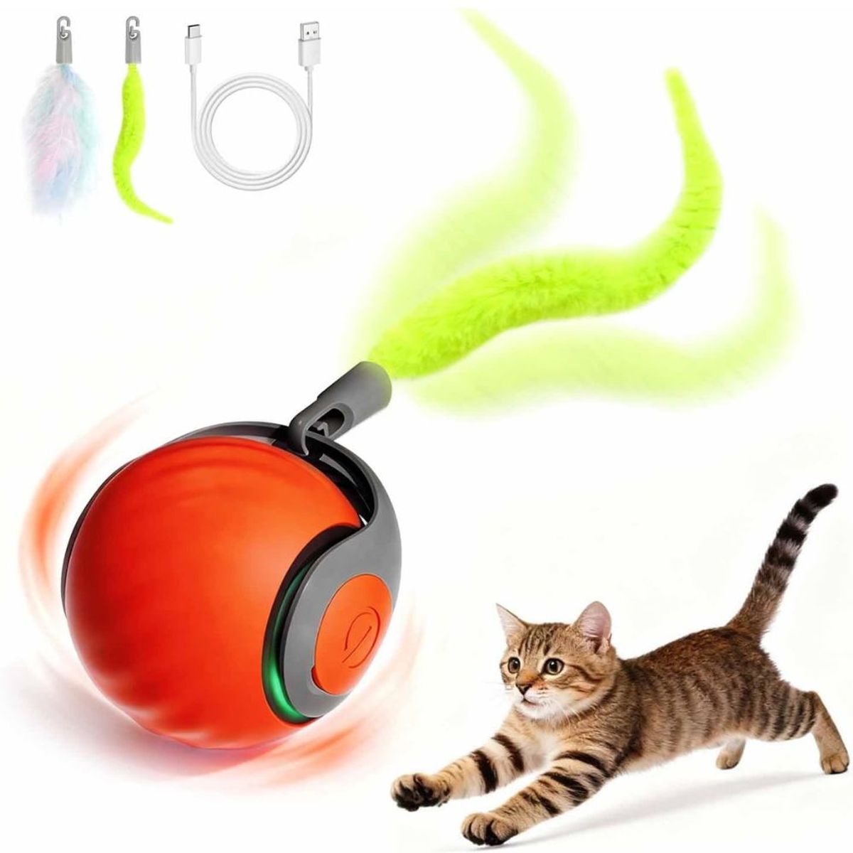 IMPORTADO MC - Juguete Interactivo para Gatos Pelota Inteligente con Cola Pet Gravity Naranja
