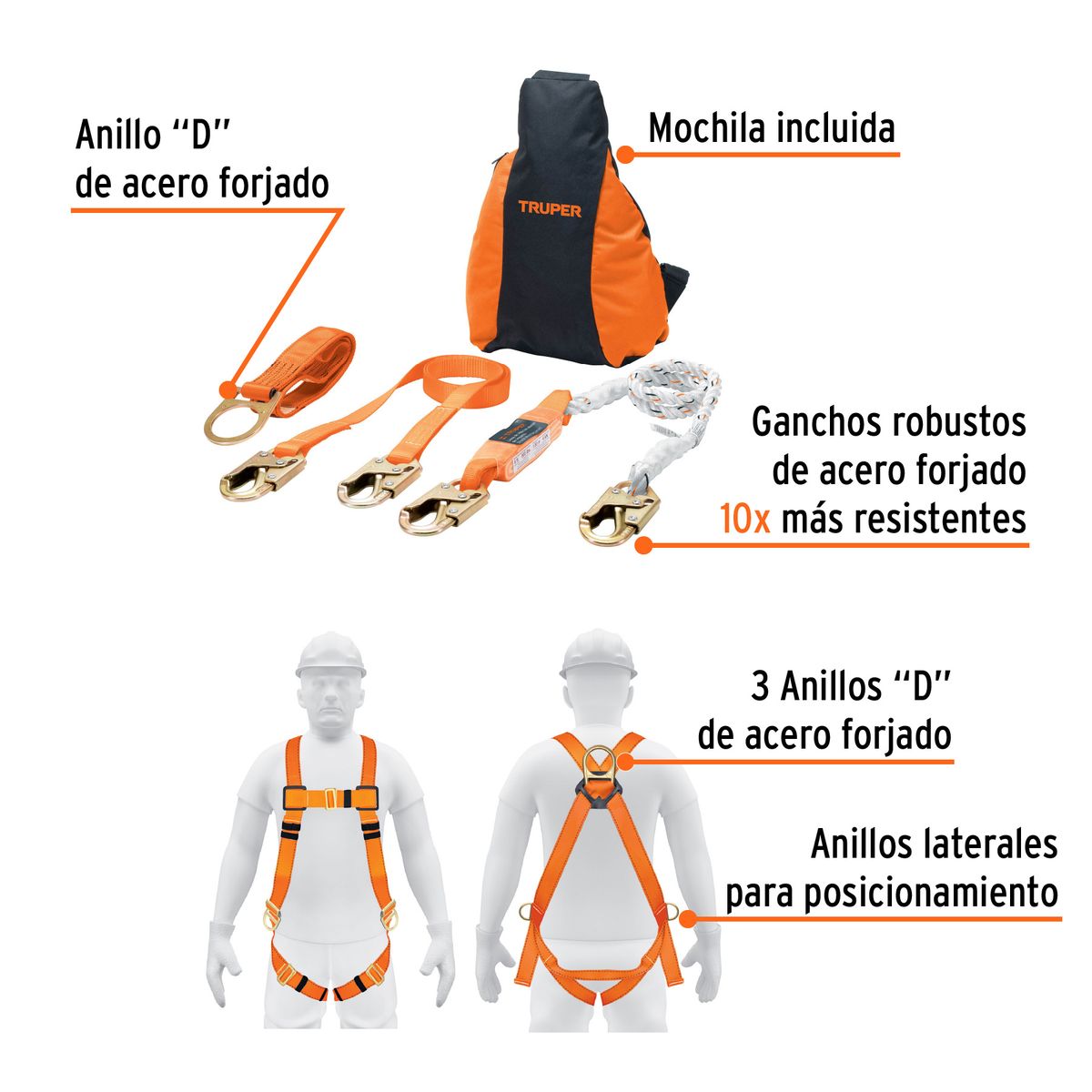 TRUPER - Kit Contra Caidas 5 Piezas Con Certificacion Truper 100887 Color Naranja Talla 40