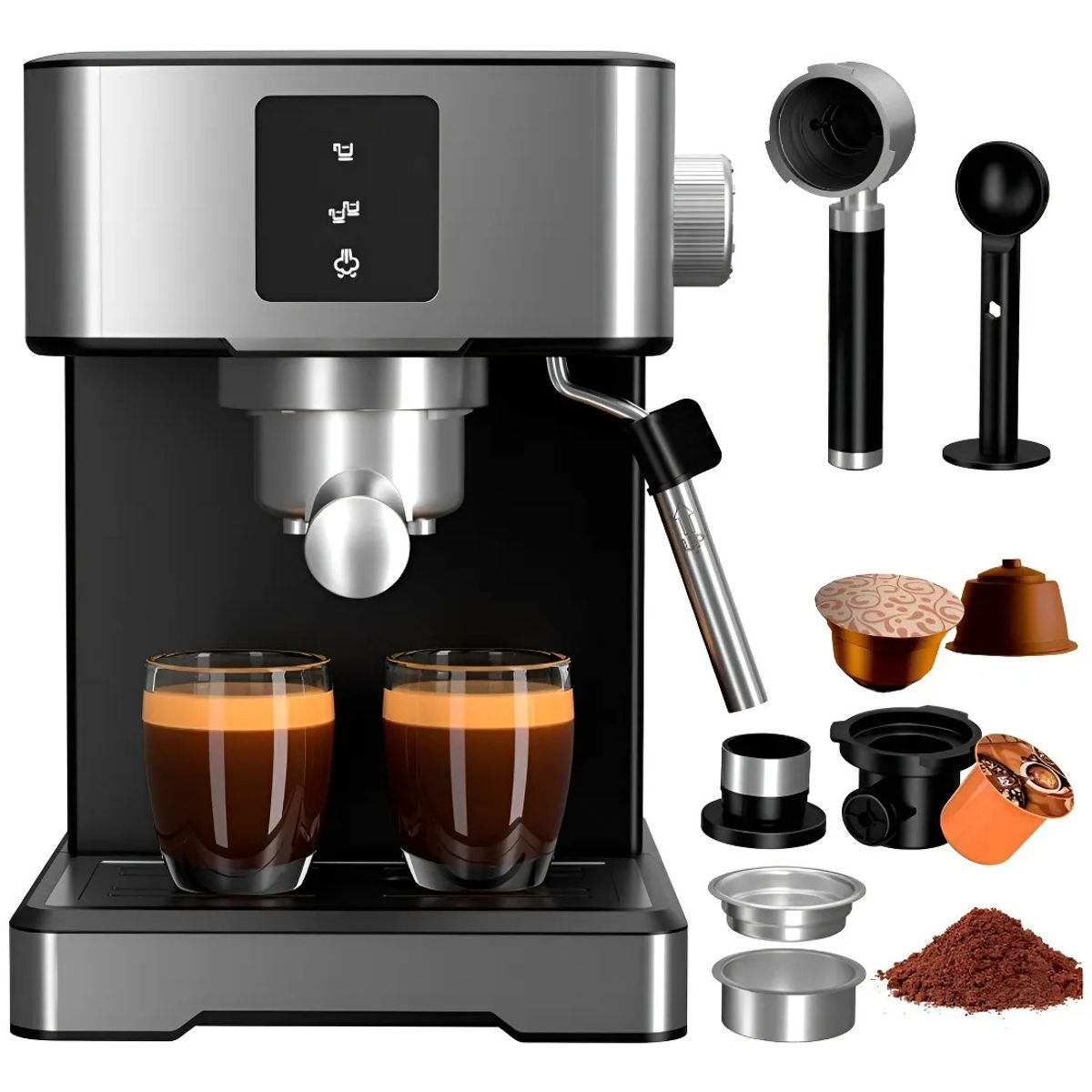 ANYHOGAR - Cafetera Expreso Capuchino Espumador Multi Capsulas Acero