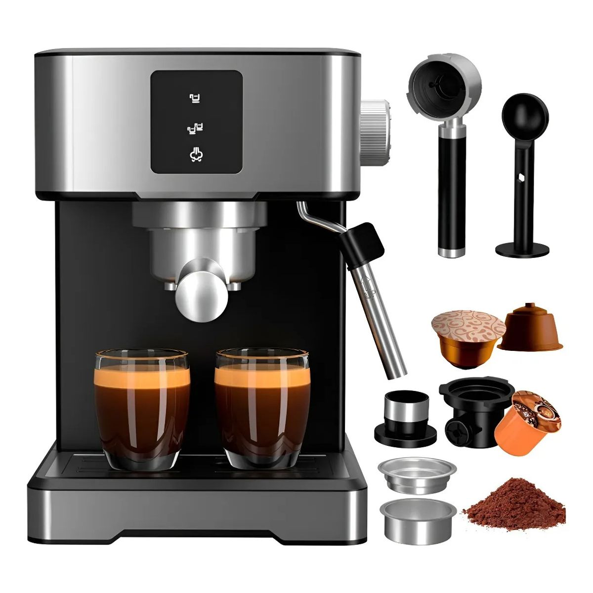 ANYHOGAR - Cafetera Expreso Capuchino Espumador Multi Capsulas Acero