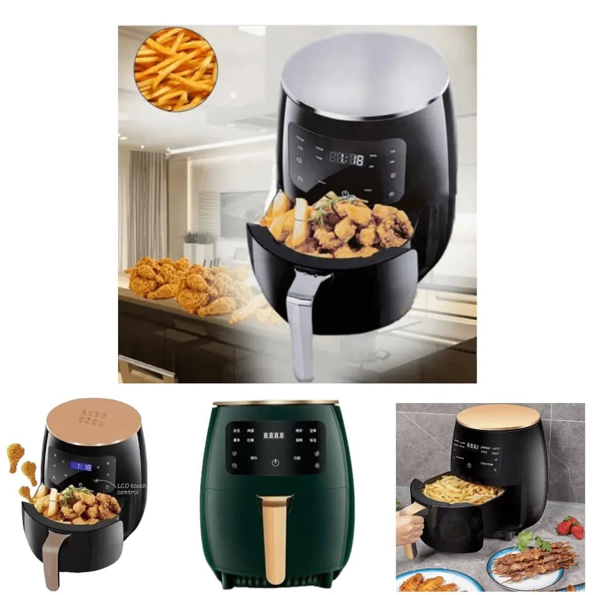 GENERICO - Freidora de Aire 6Litros 2400W Temperatura Regulable hasta 200°C