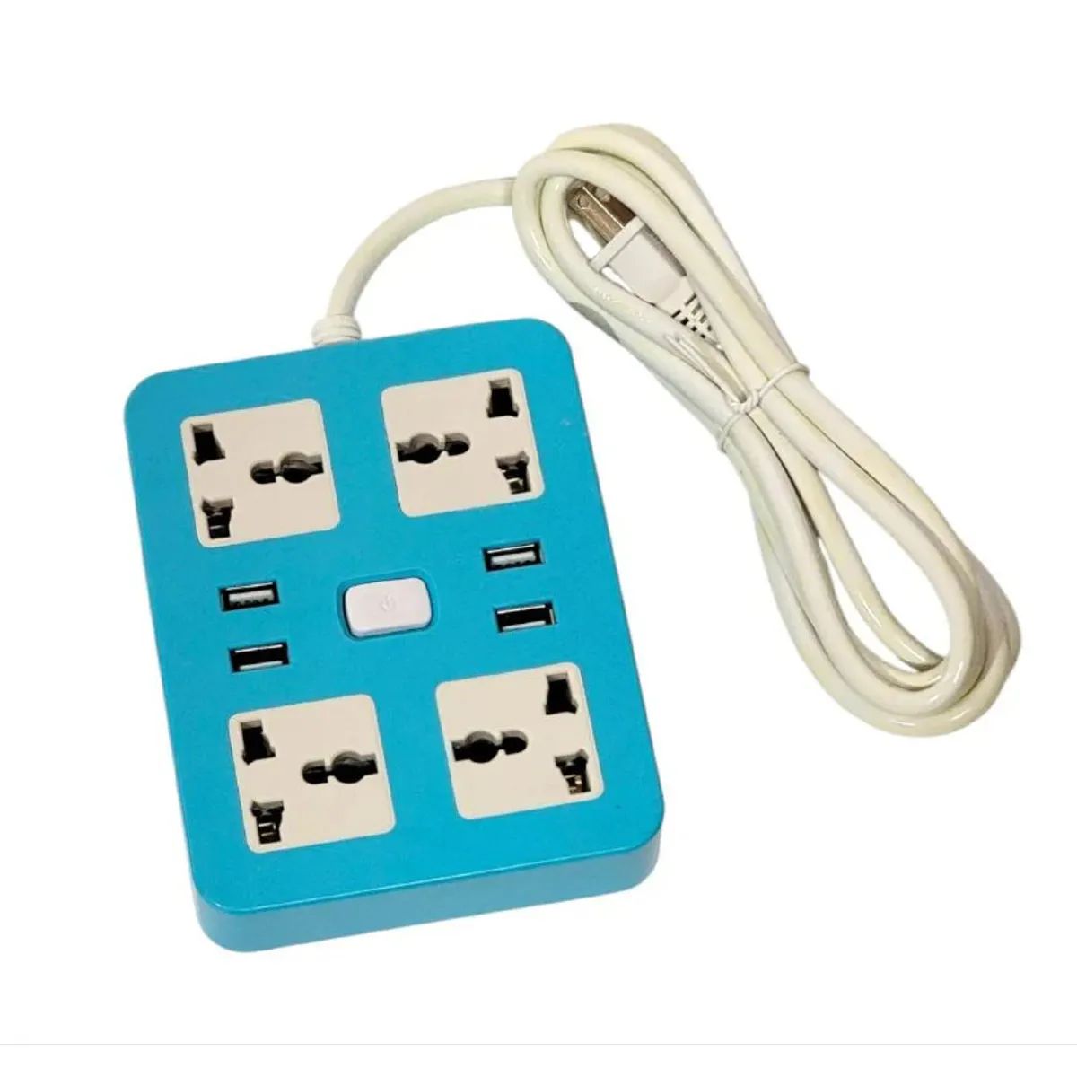 GENERICO - EXTENSION CUADRADA 4 TOMAS UNIVERSALES MAS 4 TOMAS USB 2METROS