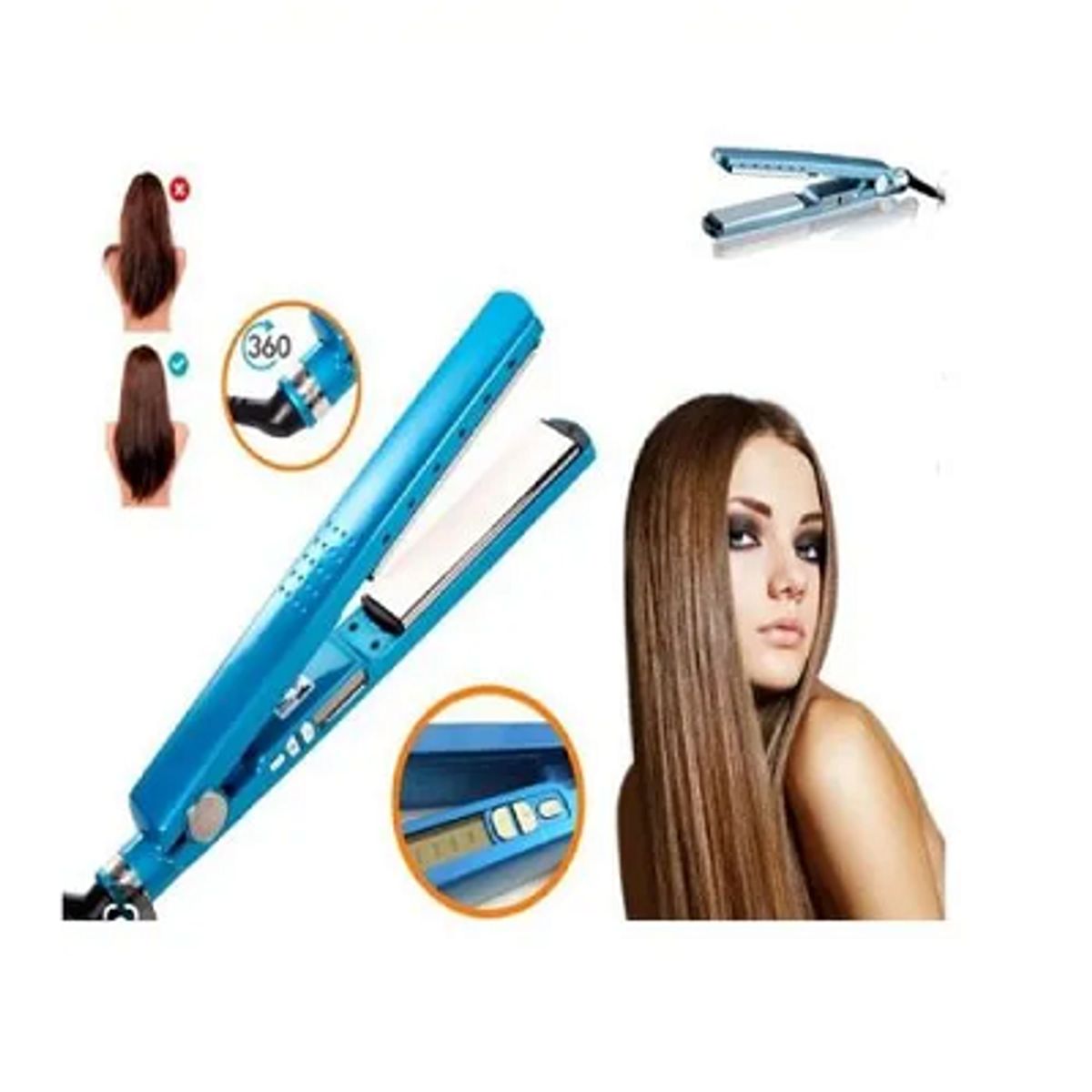 GENERICO - Plancha Cabello Alisador Digital 450° F  AZUL