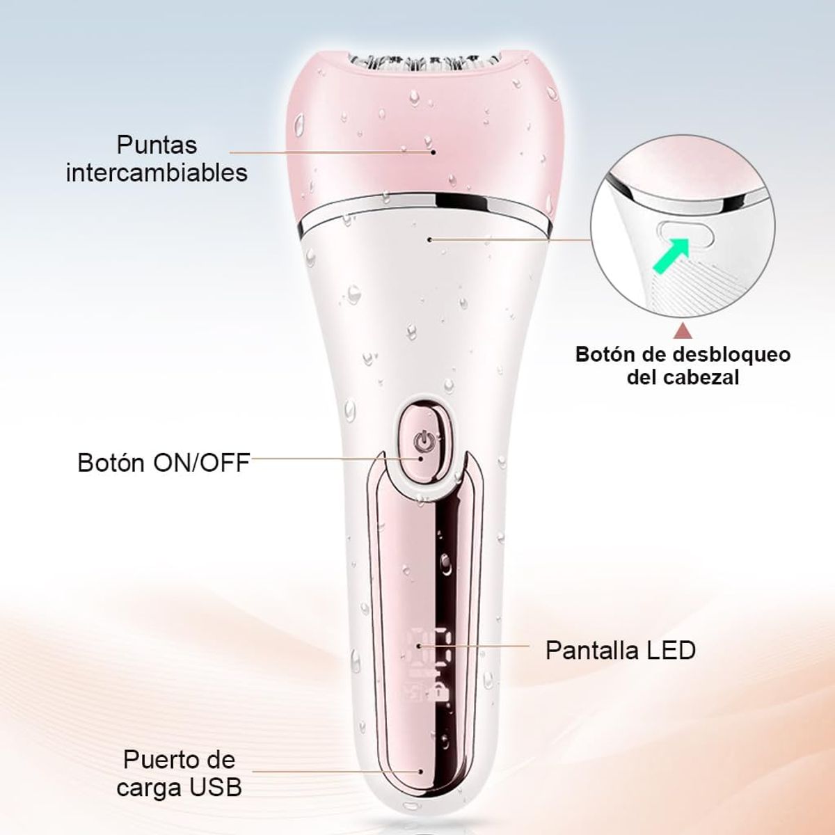 PUREPOWER - VGR 6en1 Recargable Depiladora para mujer, dispositivo impermeable IPX7 para uso húmedo y seco