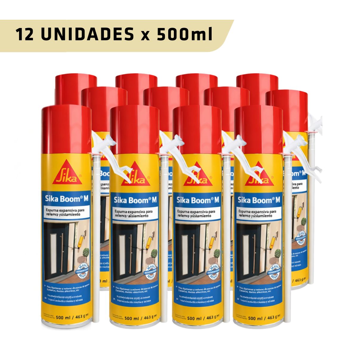 SIKA - Pack 12 unidades de Espuma Expansiva de poliuretano Sikaboom M  por 500ml