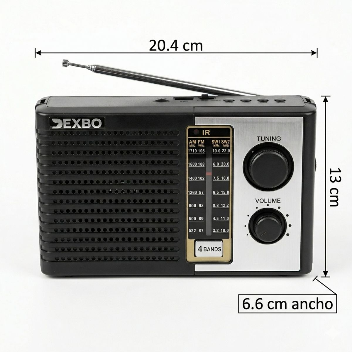 GENERICO - Radio Portátil Multibanda FM AM SW y Bluetooth recargable y a Corriente Directa