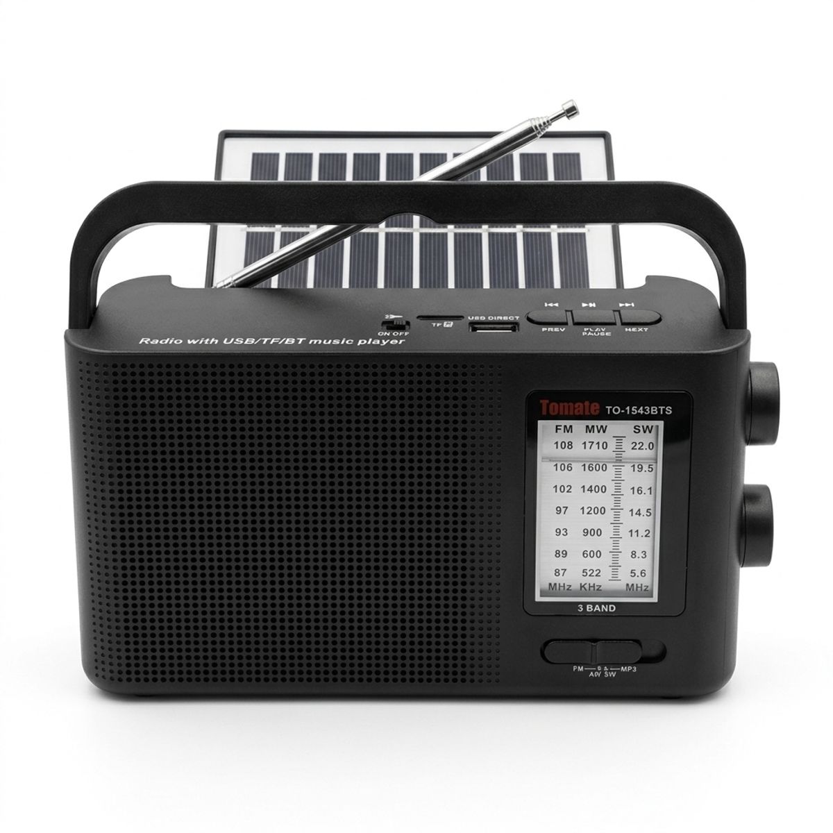 GENERICO - Radio Portátil con Panel Solar Multibanda FM AM SW y Bluetooth