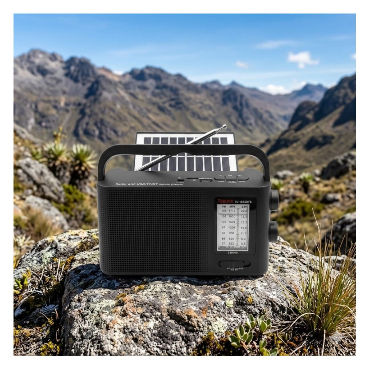 GENERICO - Radio Portátil con Panel Solar Multibanda FM AM SW, Bluetooth y Linterna