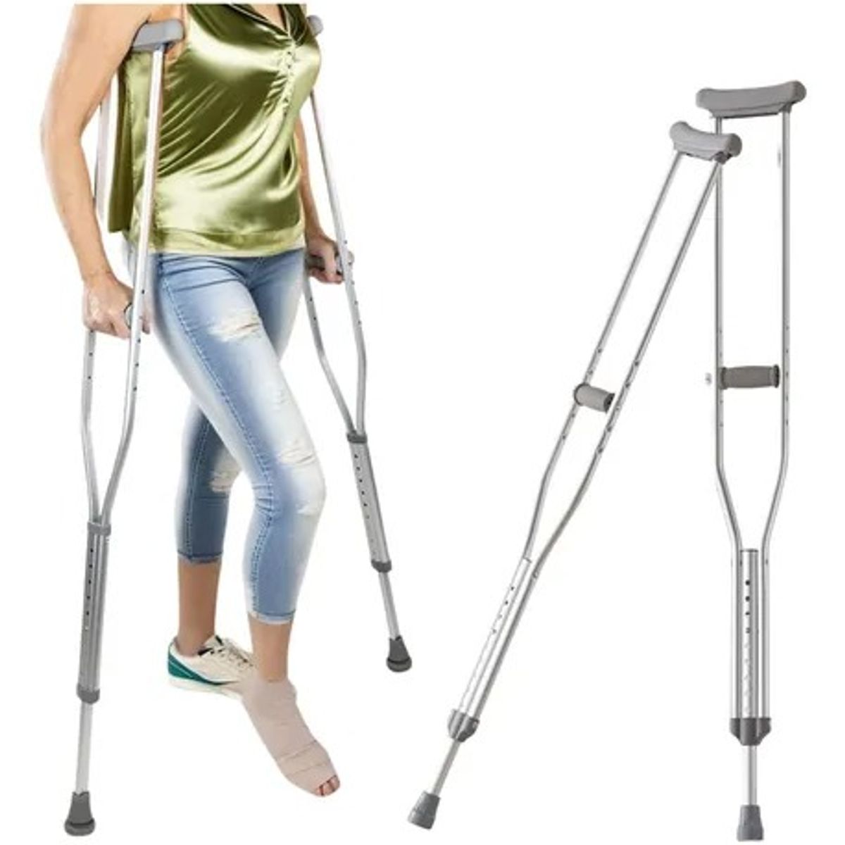 OEM - Par de Muletas Axilares de Aluminio - Soporte Ergonómico y Ajustable para Adultos