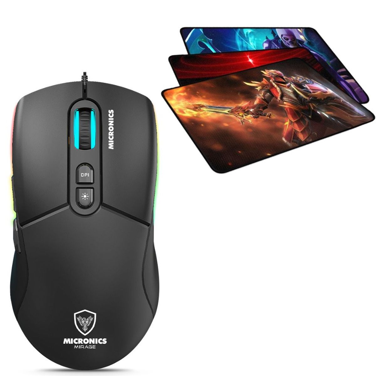 MICRONICS - Mouse Gamer Led 7b 12800dpi Micronics Mirage GM890 + Pad Mouse