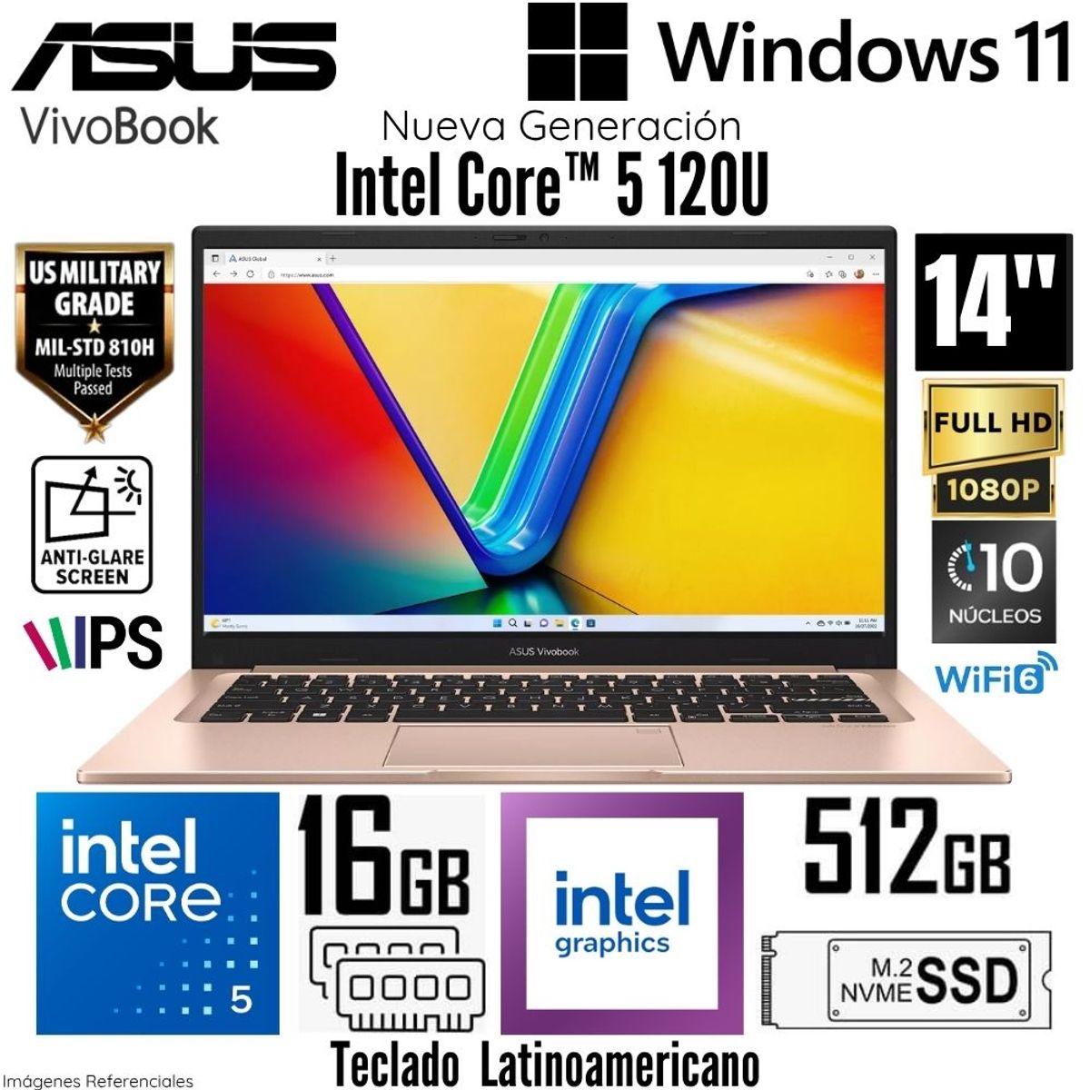 ASUS - Laptop Asus Vivobook X1404VA-EB1764 Intel Core 5 120U 16GB RAM 512GB SSD 14"  FHD - Terra Cotta