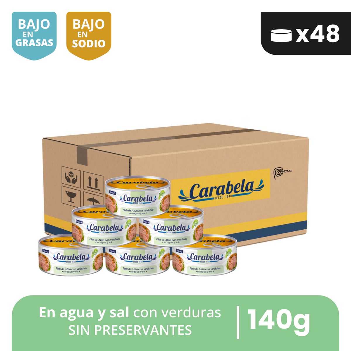 CARABELA - Filetes de Atún con verduras en agua y sal Carabela - Caja x48
