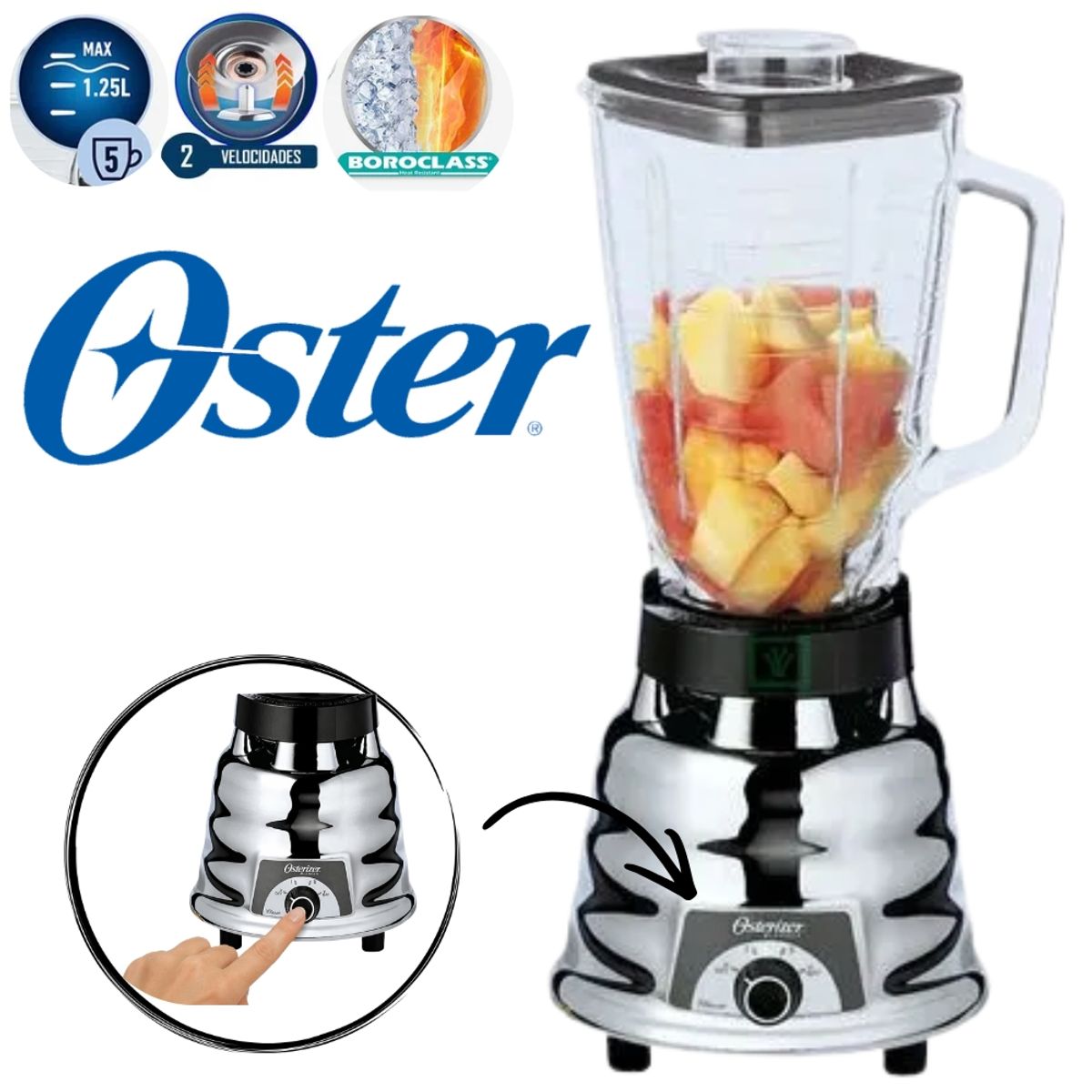 OSTER - LICUADORA 1.25LT OSTER 2 VELOCIDADES COLOR PLATEADO MOD 250-22