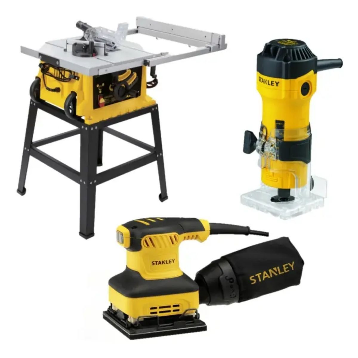 STANLEY - Sierra De Mesa + Fresadora + Lijadora Orbital Stanley