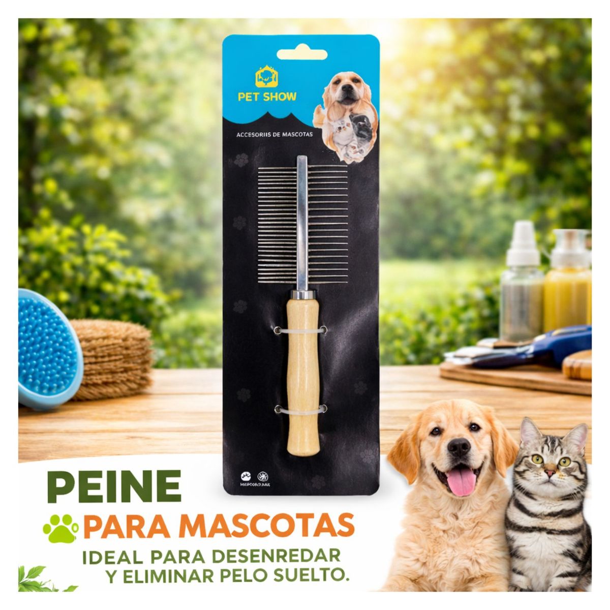GENERICO - Peine Metal Doble De Madera Para Mascotas