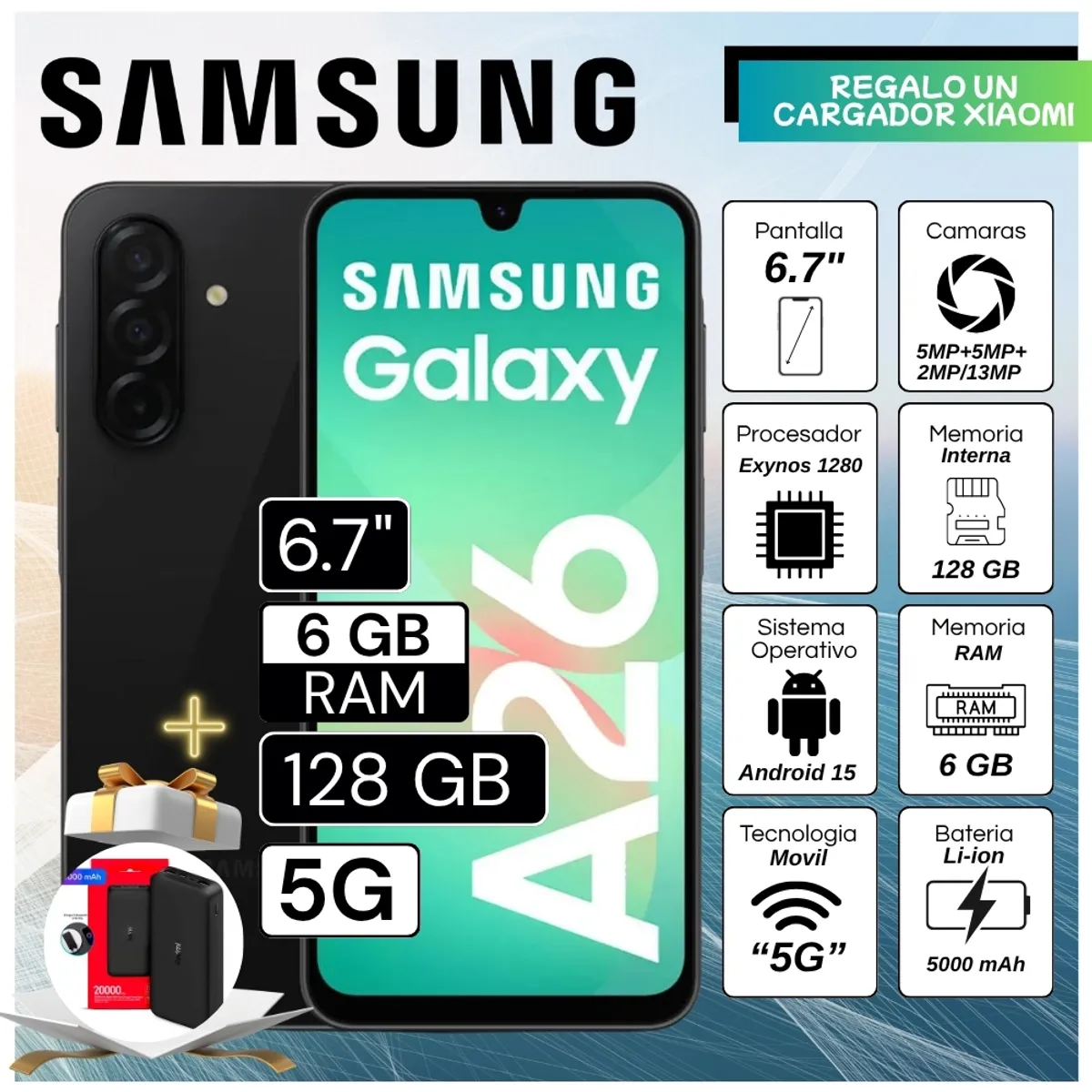 SAMSUNG - Celular Samsung Galaxy A26 5G 6.7"  Pulg. 6GB RAM 128GB Android 15 - Blue Black