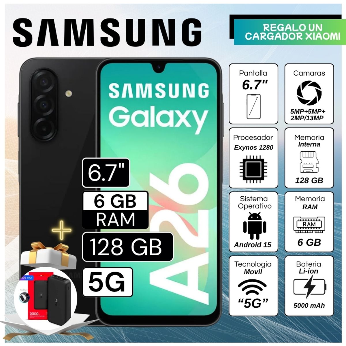 SAMSUNG - Celular Samsung Galaxy A26 5G 6.7"  Pulg. 6GB RAM 128GB Android 15 - Blue Black