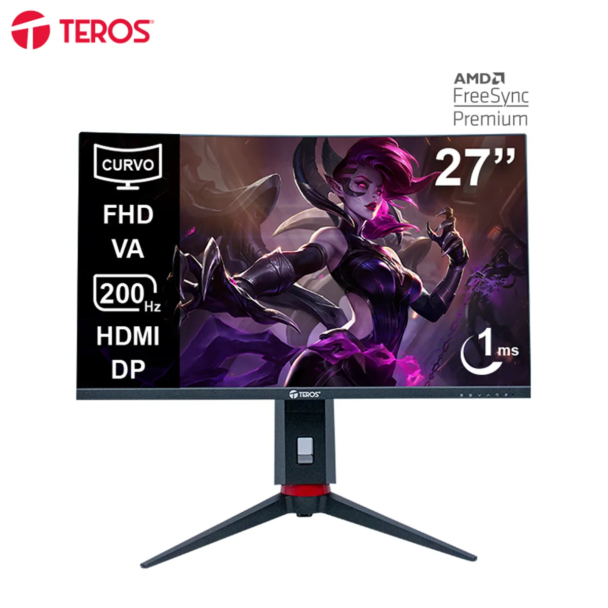 TEROS - Monitor Curvo Gaming Teros TE-2788G, 27" FHD VA, 200 HZ, 1 MS,HDMI, DP, Audio Out