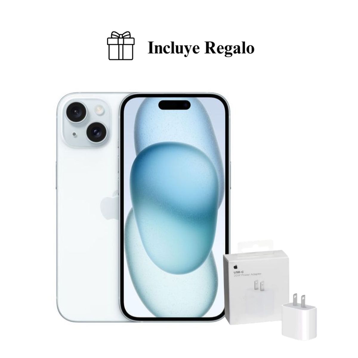 APPLE - Apple iPhone 15 128GB  Azul  ( Chip Fisico )  + Cubo de 20W