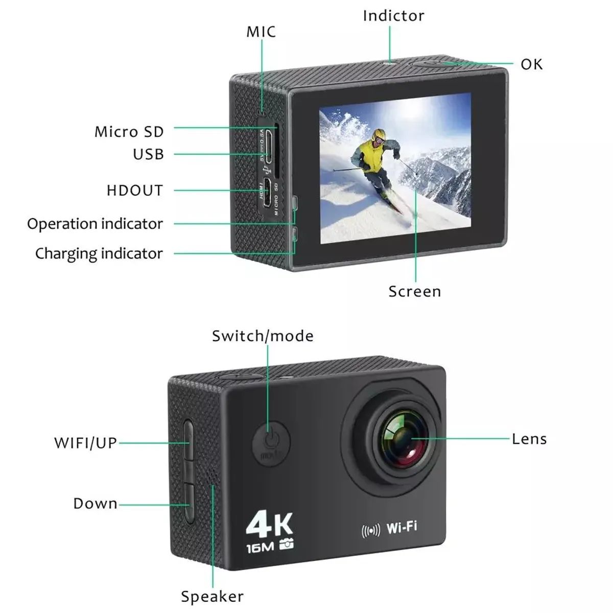 PREMIUM - Cámara Deportiva de acción 4k 16 Mp Wifi Acuático Deportes Videos