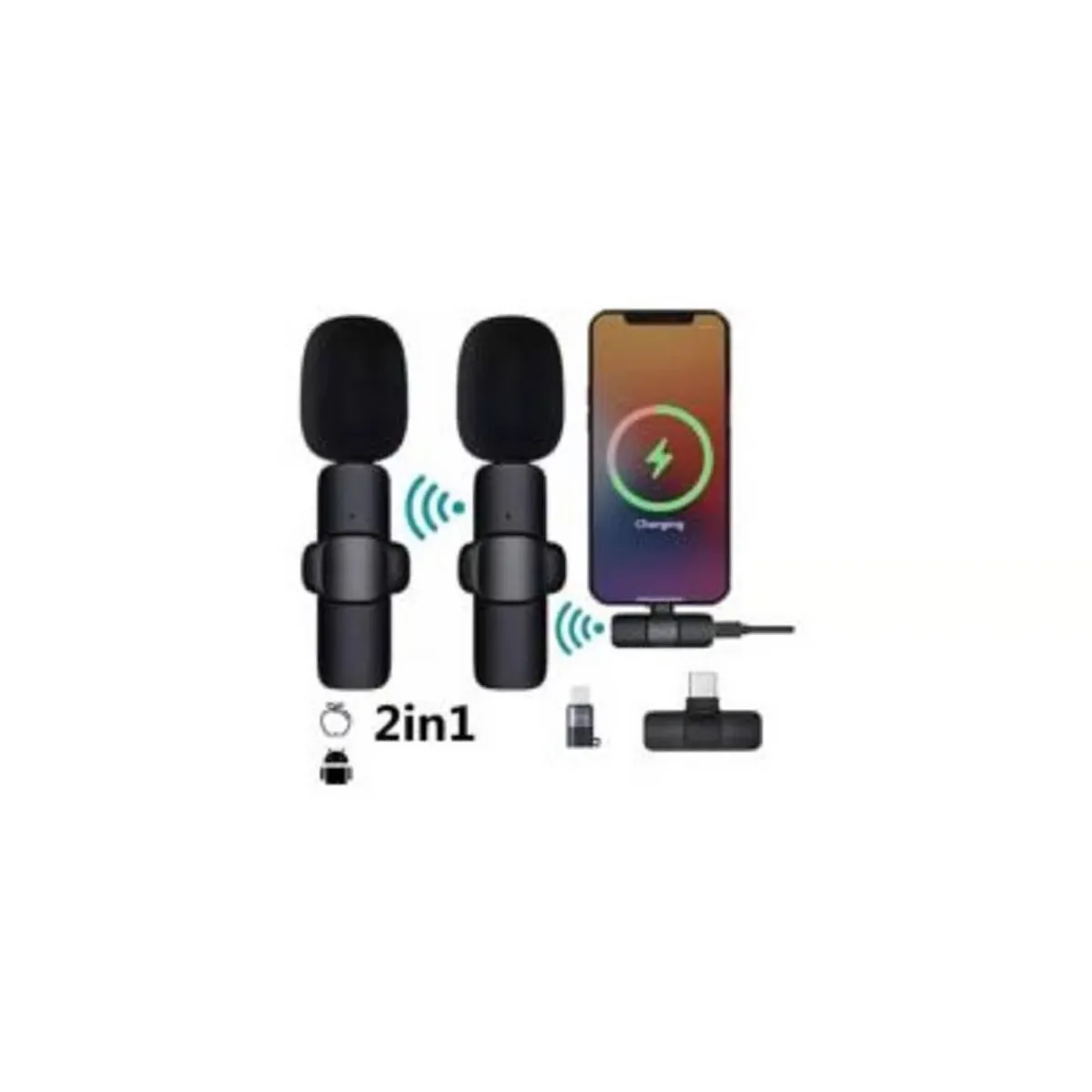 PREMIUM - Microfono Inalambrico Solapa 2 Para Celulares iPhone -K9-TC+IP+V8+USB