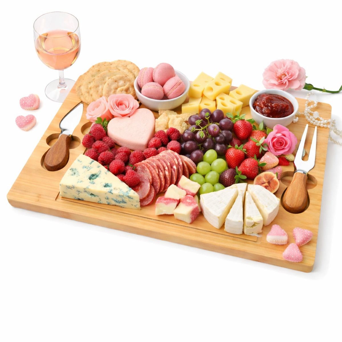 GENERICO - TABLA QUESOS PIQUEOS Y CHARCUTERIA DE BAMBU CON TENEDOR Y CUCHILLO