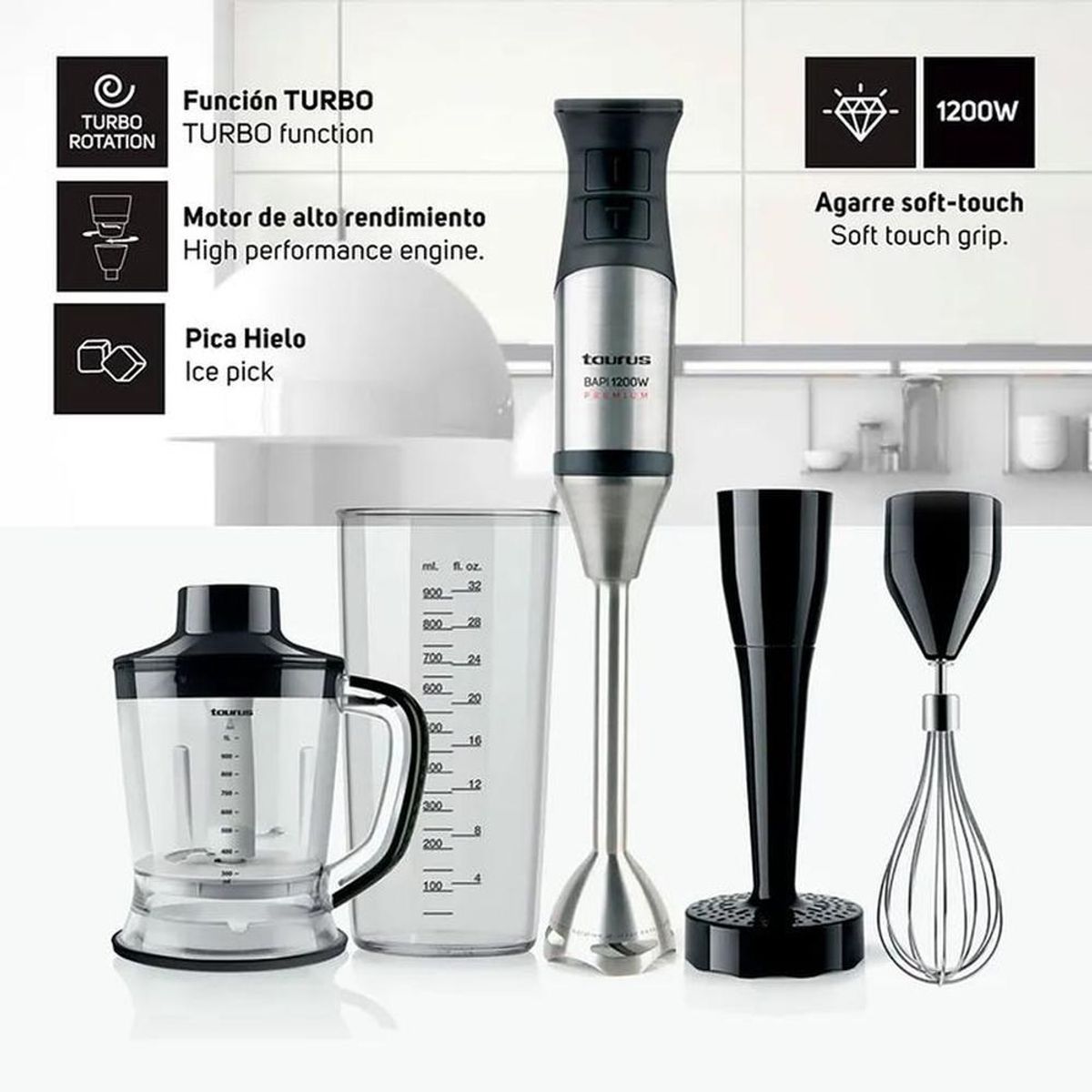 TAURUS - Batidora de Inmersión Taurus Bapi 1200 Premium Complete – Potencia y Versatilidad Profesional
