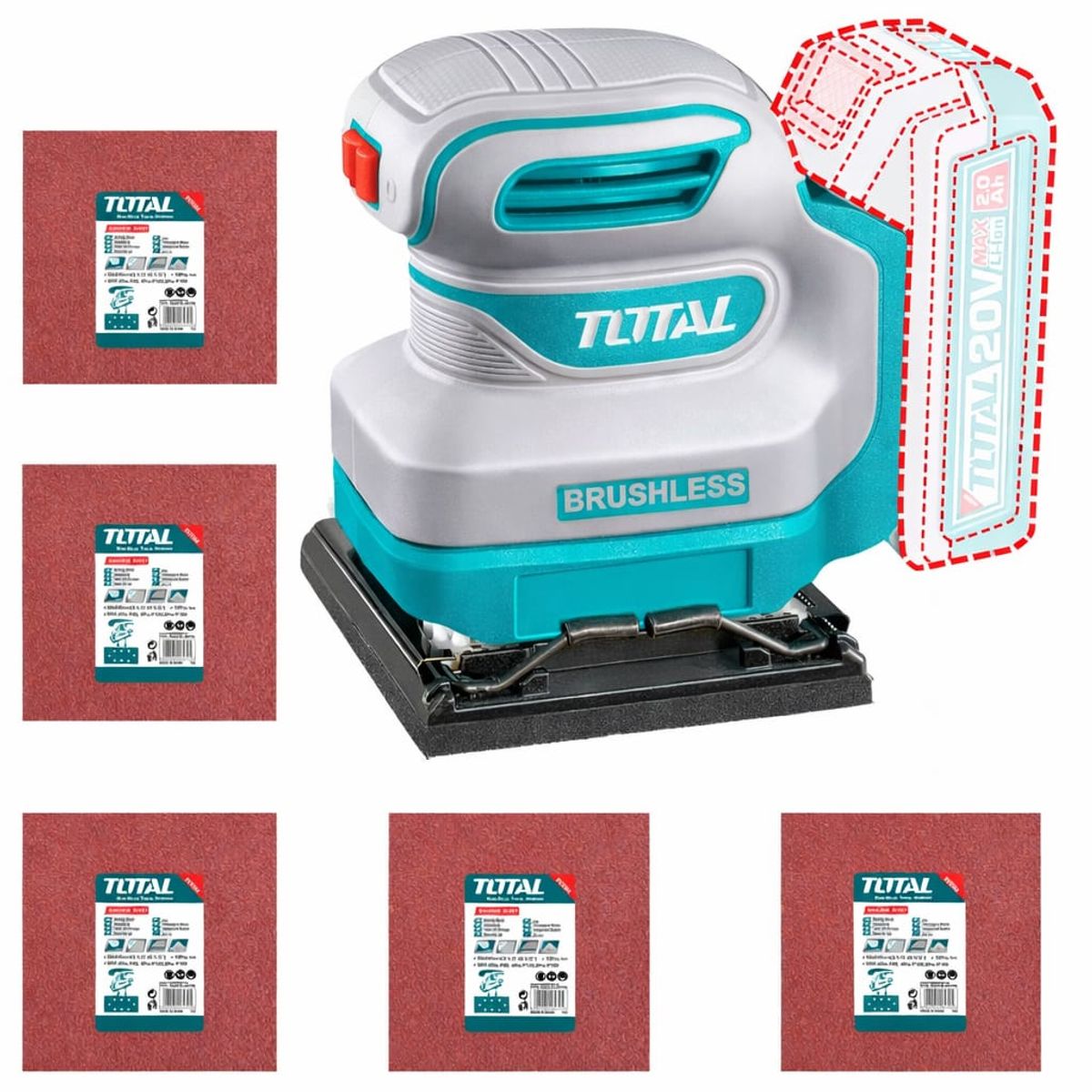 TOTAL - Lijadora Orbital Inalámbrica Total 20V +5 Lijas NO INCLUYE BATERIACARGADOR