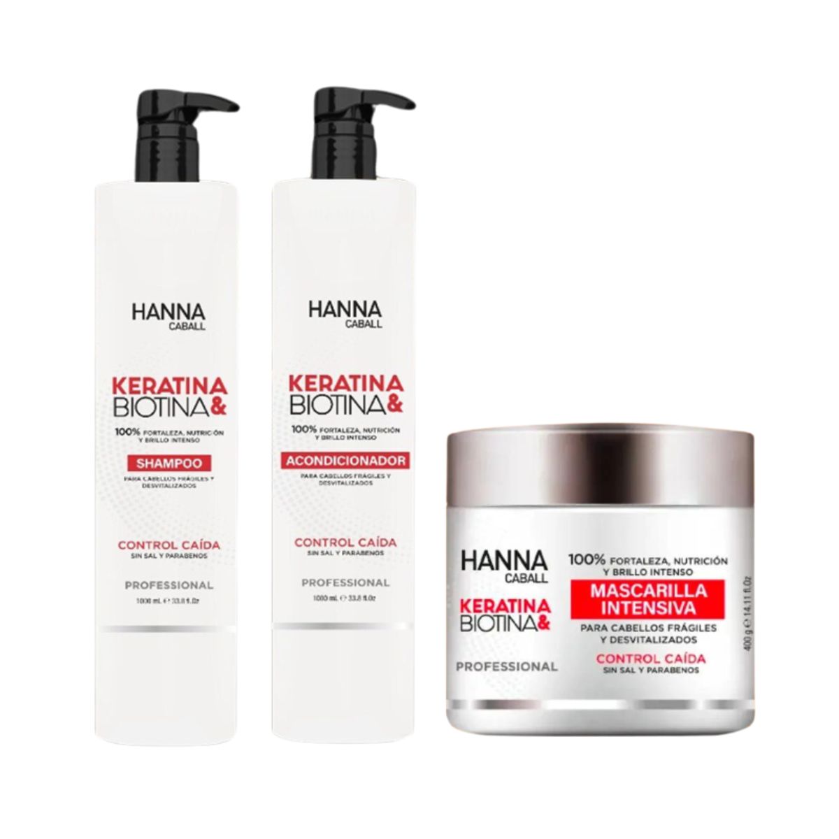 GENERICO - HANNA CABALL - Tripack Keratina Biotina Shampoo Acondicionador y Mascarilla