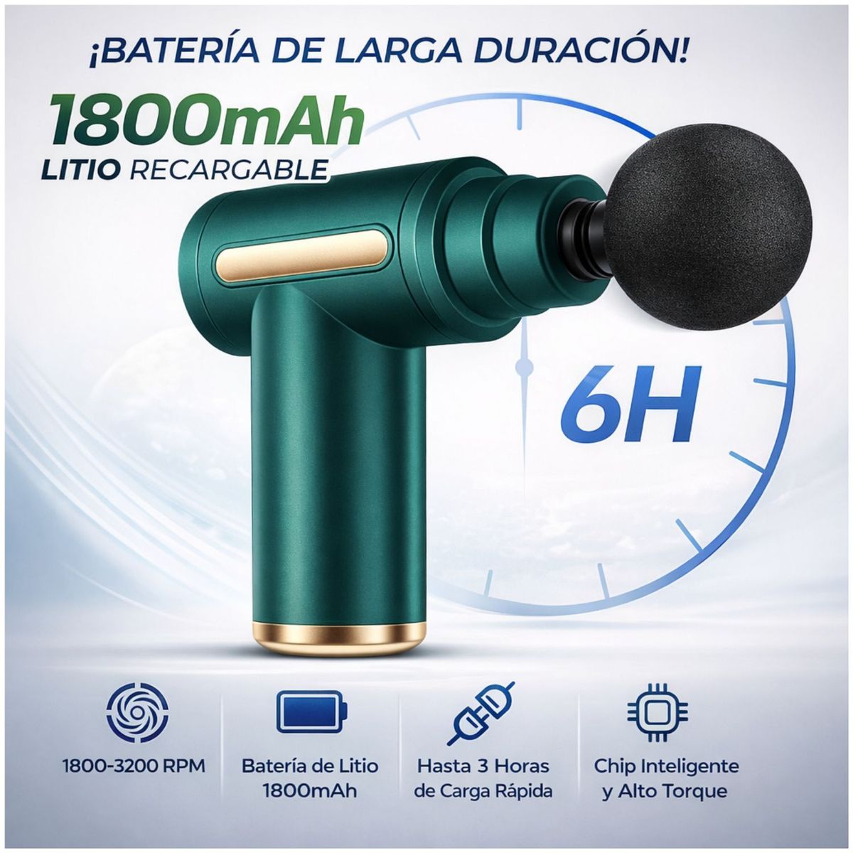 VICTORIA - Masajeador Muscular Eléctrico Portátil 6 Velocidades 4 Cabezales Recargable Terapia Muscular