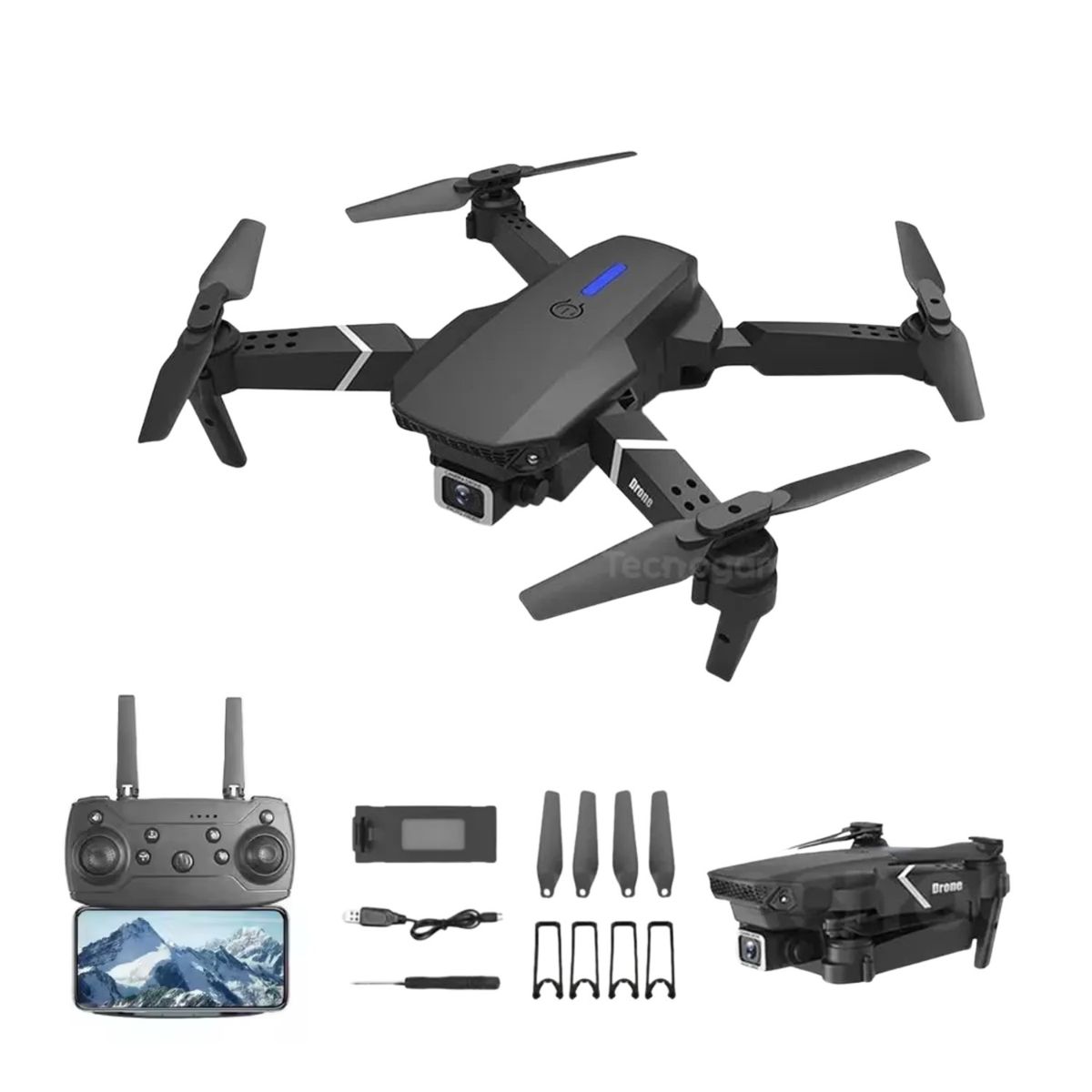 GENERICO - Drone E88 con Doble Cámara - Color Negro