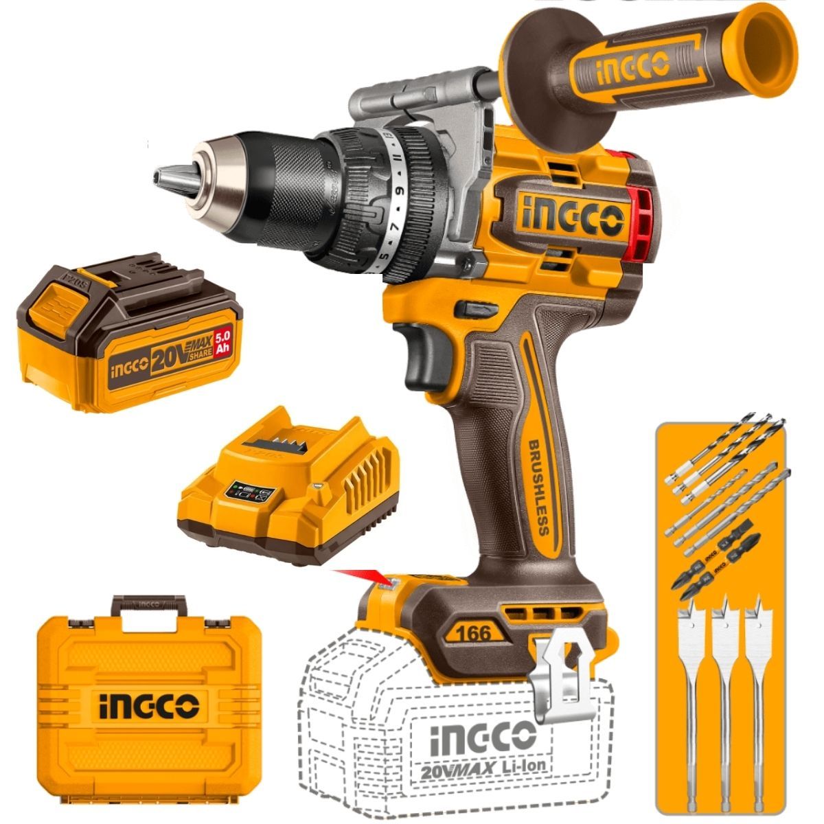 INGCO - Taladro Percutor Ingco Cidli201668 20V Brushless 166Nm
