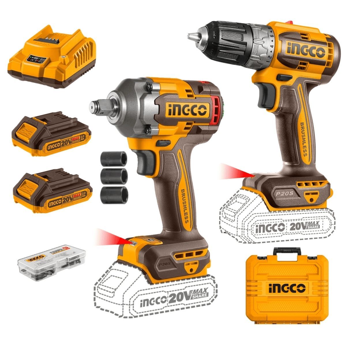 INGCO - Taladro + Llave De Impacto Ingco Ckli20271 20V Brushless