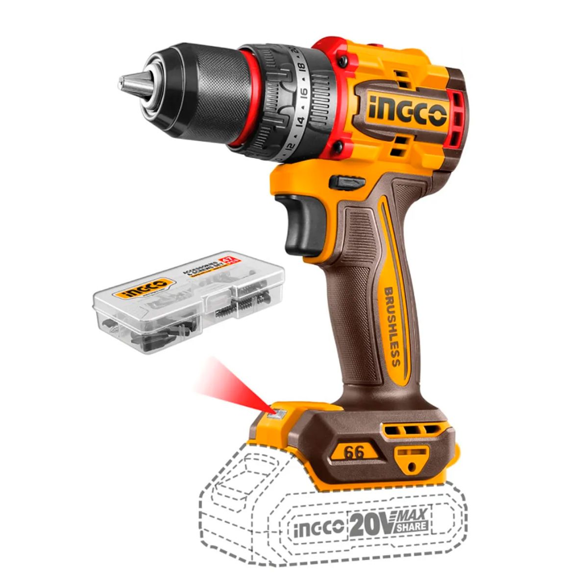 INGCO - Kit Taladro+ Amoladora+ Rotomartillo 20V 4AH X2 COSLI241198