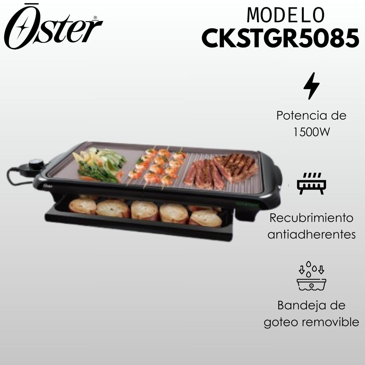 OSTER - Plancha y parrilla para asar Oster® Bioceramic® CKSTGR5085